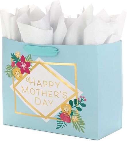 Hallmark 9" Medium Mother's Day Gift Bag with Tissue Paper (Navy Blue with Pink and Orange Flowers) in Saudi Arabia