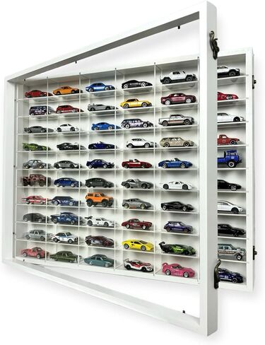 SpaceApe Wall Mount Display Case for Hot Wheels, with Dust Resistant Door, Acrylic Shelves, 1/64 Scale Diecast Model Cars Display Storage Organizer Case, White and Black, Stores up to 60 Cars (White) in Saudi Arabia