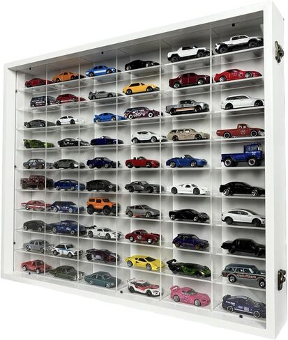 SpaceApe Wall Mount Display Case for Hot Wheels, with Dust Resistant Door, Acrylic Shelves, 1/64 Scale Diecast Model Cars Display Storage Organizer Case, White and Black, Stores up to 60 Cars (White) in Saudi Arabia