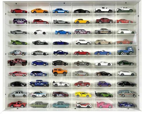 SpaceApe Wall Mount Display Case for Hot Wheels, with Dust Resistant Door, Acrylic Shelves, 1/64 Scale Diecast Model Cars Display Storage Organizer Case, White and Black, Stores up to 60 Cars (White) in Saudi Arabia