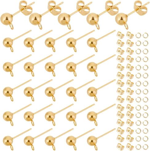 UniCraftale 30pcs كرة ذهبية ما بعد أقراط مقاومة الفولاذ المقاوم للصدأ مقاوم البند in Saudi Arabia
