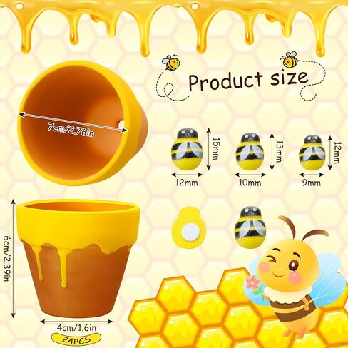 Yungyan 24 Pack Mini Honey Bee Pots مع سحر نحلة لكب كيك الغراس سيراميك عسل الجرار لضيوف استحمام الطفل حفل زفاف أول عيد ميلاد الحفلات (النمط الكلاسيكي) in Kuwait