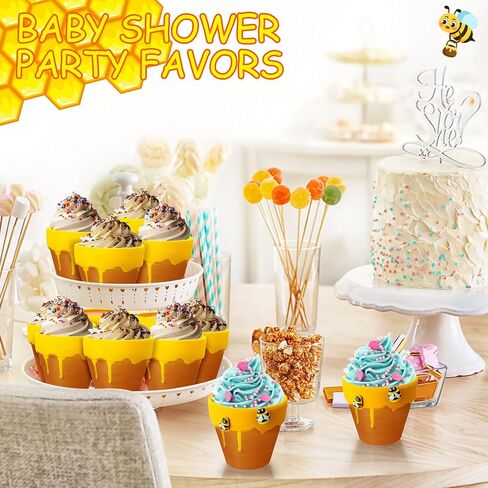 Yungyan 24 Pack Mini Honey Bee Pots مع سحر نحلة لكب كيك الغراس سيراميك عسل الجرار لضيوف استحمام الطفل حفل زفاف أول عيد ميلاد الحفلات (النمط الكلاسيكي) in Kuwait