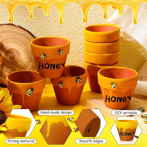 Yungyan 24 Pack Mini Honey Bee Pots مع سحر نحلة لكب كيك الغراس سيراميك عسل الجرار لضيوف استحمام الطفل حفل زفاف أول عيد ميلاد الحفلات (النمط الكلاسيكي) in Kuwait