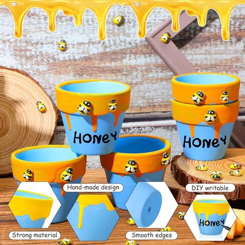 Yungyan 24 Pack Mini Honey Bee Pots مع سحر نحلة لكب كيك الغراس سيراميك عسل الجرار لضيوف استحمام الطفل حفل زفاف أول عيد ميلاد الحفلات (النمط الكلاسيكي) in Kuwait