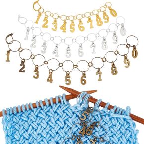 Benecreat 3pcs 3colors brass knitting row rain rains ، alloy 0 to 9 number charm metal schitch stitch for kniting waving accsities