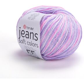 YarnArt Jeans Soft Colors - Variegated Sport Yarn 55% Cotton 45% Acrylic 1 Skein/Ball 50 gr 174 yds Cotton Yarn Knitting Yarn Soft Yarn amigurumi Cotton Yarn (6210)