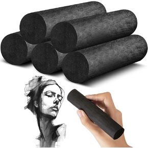 Gueevin 5 Pcs Jumbo Willow Charcoal Sticks 0.79-0.94 Inch Large Soft Willow Charcoal Chunky Drawing for Sketching Artist Supplies, Black