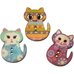 100pcs Cat Shaped Buttons Holes Sewing Crafting Mixed Colors Ideal Scrapbooking Decorative Craft Projects