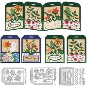 Pocket Die Cuts for Card Making Tag Label 3D Carbon Steel Frame Die Cuts Leaves Flowers Cutting Dies Scrapbooking Embossing Template Dies for DIY Gift Party Greeting Photo Album Paper