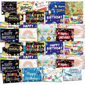 32 Happy Birthday Cards, Birthday Cards with Envelopes, Matching Stickers, Assorted Birthday Cards with Blank Inside - 4 x 6 Inch Birth Cards Perfect to Send Warm Birthday Wishes to Kids Family Friends