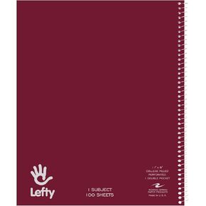 Roaring Spring Lefty Spiral Notebook, College Ruled One Subject Left Handed Notebook with Double Pocket, 11" x 9", 100 Sheets, Assorted Color Covers