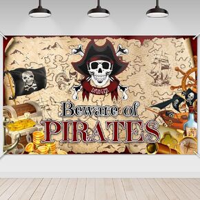 Avezano Pirate Party Decorations Banner Pirate Treasure Map Backdrop Nautical Theme Pirate Birthday Party Decorations for Kids Men 70.8x43.3 inch