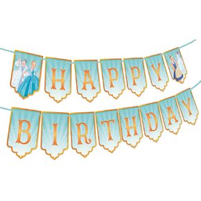 Cinderella Themed Happy Birthday Banner by Doodle Pink | Princess Party Decorations for Kids | Fairytale Birthday Party Supplies | Elegant Cinderella Birthday Decor | Large Cinderella Birthday Banner with Enchanting Design