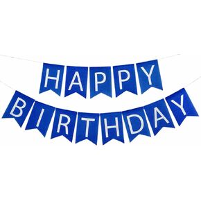 Navy Blue Happy Birthday Banner Sign - Fabric Prestrung Happy Birthday Garland for Boys Men Nautical Themed Birthday Party Decorations