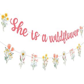 Jollboom Wildflower Decortations Decorations Banner for Girl ، إنها زخارف زخارف أحزان برية.