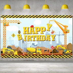 Irenare Construction Happy Birthday Backdrop Dump Truck Background Excavator Crane Birthday Party Banner Digger Excavator Truck Background Photography Studio Props Cake Table Birth Decorations