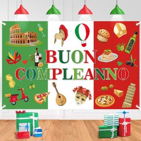 Italian Birthday Party Banner Decorations, Buon Comleanno Banner Pizza Party Backdrop Italy Themed Party Decorations Background for Italian Pizza Birthday Party Supplies Indoor Outdoor Decor