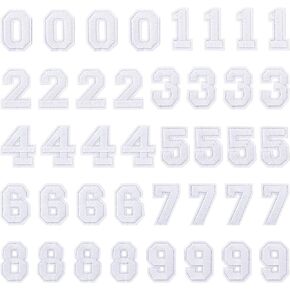 40 PCS حديد أبيض على الأرقام بقع الرقم الأبيض 0-9 تصحيح الحديد على أرقام للقميص خياطة على بقع زين مطرزة لقمصان ملابس القماش الجينز الجينز الجينز قبعة ، DIY.