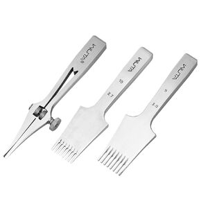 WUTA Leather Chisel All-Polished Pricking Iron Adjustable 2-6mm French Style Leather Chisel Sharp Leather Punching Tool Set (Obverse Adjustable 2 Teeth+3.38mm 8 teeth+3.85mm 8 teeth)