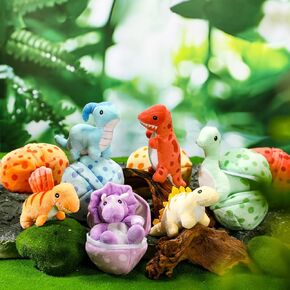 12 Pcs Adopt a Dinosaur Party Favors, 6 Small Dinosaur Stuffed Animals Plush Toys Dino Plushies with 6 Mini Dino Egg Bags Cute Stuffy Bulk for Boys Girls Easter Graduation Birthday Gifts