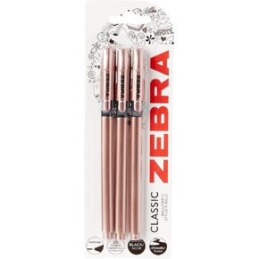 Zebra Pen Z Grip Black Pens Ballpoint, Super Trendy Rose Gold Ballpoint Pens With Triangular Barrel, Black Ink, Reliable Black Biro Multipack For Everyday Use - Medium Point, 3 pk
