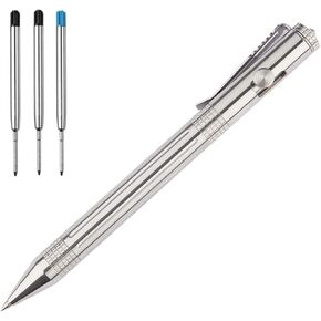 Bolt Action Pen Decent Stainless Steel Durable Stainless Steel Clip for EDC Pocket Design with 3 Extra Refills in Gift Box (LA005)