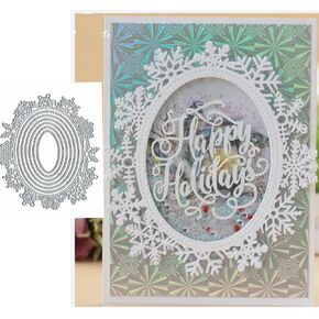 Christmas Nesting Oval Snowflake Frame Metal Die Cuts,Merry Christams Oval Snowflake Frame Cutting Dies Cut Stencils DIY Scrapbooking Decorative Embossing Paper Scrapbooking Card Making