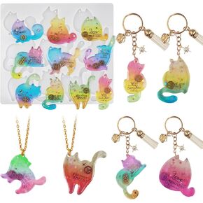 Cat Resin Molds, Silicone Keychain Mold Jewelry Epoxy Molds Cute Animal Casting Mold for DIY Necklace Pendant Charm, Gifts for Women Girls