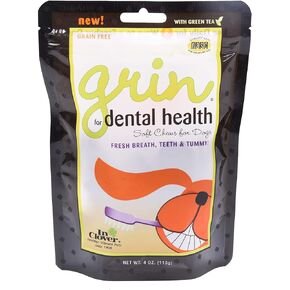 In Clover Natural Dental Treat Chew for Dogs, Grin, Fresh Breath Dog Chew Treat with Prebiotics, Fresh Breath Tartar Control Chew for Dogs, Daily Chew Supplement for Dogs Supports Dog Gums and Teeth
