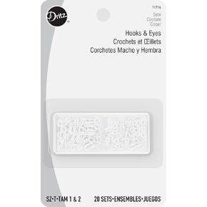 Dritz, Size 1 and 2, White, 20 Sets Hooks & Eyes, Count