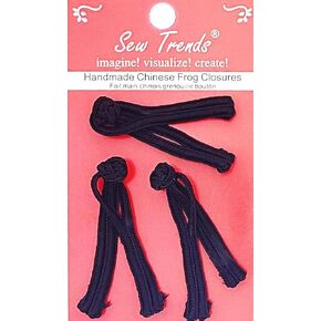 Chinese Frogs Button Closures Hook & Eye Fastener Black Straight Loop & Knot Design 3 Pair/pk Sewing Quilting Renaissance Dance Chefs Coat Costumes Outfit, FG65-BLK