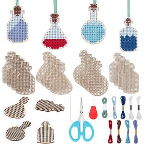 FREEBLOSS 16 Set Hummingbird Wooden Cross Stitch Kit Hand Sewing Kits Arts & Crafts Kit 4 Styles Embroidery Wooden Cross Stitch Blanks Set Stamped Cross Stitch Kits for Beginners