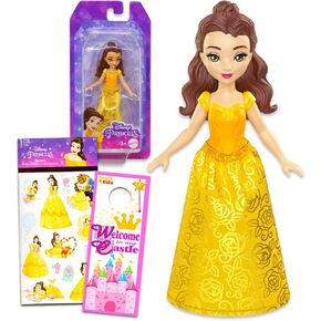 Disney Princess Belle Doll for Girls - Beauty and The Beast Bundle with 4" Belle Mini Doll Plus Beauty and The Beast Stickers, More | Mini Disney Princess Figurines Belle