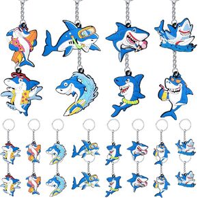 MTLEE Shark Keychains for Backpacks 8 Style Shark Key Ring Cute Shark Under the Sea Party Favors for Sea Birthday Party Supplies Rewards Carnival Prizes Set Gifts for People(24 Pcs)