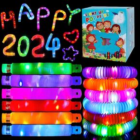 24 Pack Glow Sticks Party Favors, Light up Toys Pop Tubes Bulk, LED Glow Necklaces Bracelets Birthday Goodie Bag Stuffers, Glow in the Dark Halloween Party Supplies Gift Toys Prizes (24)