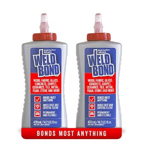 Multi-Surface Non-Toxic Adhesive Glue, Bonds Most Anything! Wood Glue for Furniture or on Glass Fabric Mosaic Ceramic Carpet Tile Stone & More. Dries Crystal Clear. 14.2oz /420ml (2 Pack)