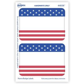 Avery Premium American Flag Name Tags, No Lift No Curl, 36 Handwriteable Name Stickers