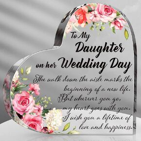 Daughter Wedding Gift from Mom Dad Bride Gifts for Wedding Day for Daughter Mother of the Bride Keepsake to My Daughter on Her Acrylic Heart