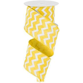 Chevron Wired Ribbon : Yellow, White - 2.5 Inches x 10 Yards (30 Feet) RG101929