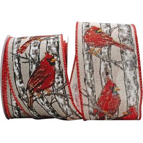 Reliant Ribbon Cardinal Perch Linen Wired Edge Ribbon, 2-1/2 Inch X 10 Yards, Natural/red in Saudi Arabia