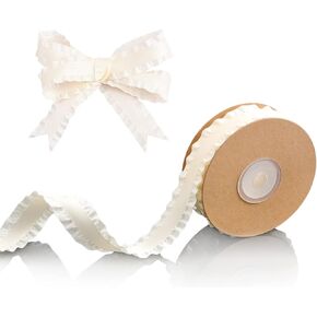 Beige Ruffled Satin Ribbon, 10 Yards Double Face Satin Ribbon Silk ribbon with ruffle for Gift Wrapping DIY Crafts for Home Decor, 0.86in