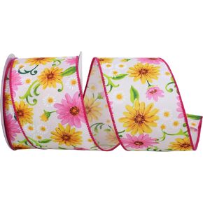 Reliant Ribbon 93811W-061-40F Gerberas and Daisies Wired Edge Ribbon, 2-1/2 Inch X 10 Yards, Pink
