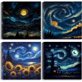 hyzsj 4 Pack Paint by Numbers Kit for Adults with Frame,Moon Paint by Numbers for Adults, Paint by Number with Easel, DIY Starry Sky Paint by Number Kits for Home Wall Decor（7.87x7.87inch