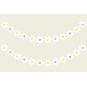 2 Pieces Felt Daisy Flower Garland Banner, White Daisy Cutouts for Boho Hippie Retro Themed Birthday Baby Shower Party Decorations