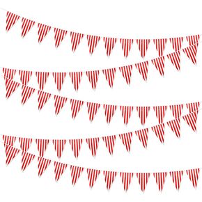 5 Packs Red and White Pennant Banner, Carnival Circus Party Decorations Supplies Triangle Bunting Flags for Carnival Birthday Party 7.5 x 10.8 Inch