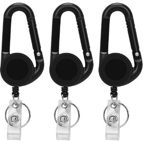 Toplive Retractable ID Badge Holder with Carabiner Reel Clip,[3 Pack] Heavy Duty Retractable Keychain - Black