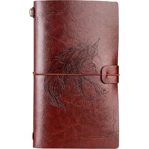 Horse Stuff, Leather Journal Notebook, Horse Gifts for Horse Lovers, Girls, Men, Women on Birthday, Christmas, Refillable Sketchbook, Travel Diary, Lined Planner, 7x5 Inches, Brown
