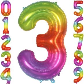 Rainbow Number 5 Balloon 40 Inch, Big Large Foil Number Balloons, Gradient Colorful Mylar 5 Balloon for 5 Year Old Birthday Jelly Party Decorations Supplies Anniversary