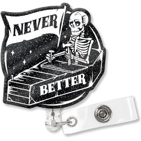 XQLZY Have The Day You Deserve Black Glitter Cute Badge Reel Retractable Band Shark Clip, Funny Finger Bone Badge Clip for Nurse Doctor Medical Caregiver Colleague Radiology Technology DO (B)